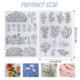 YZROHYI 2 Sheets of Embroidery Templates Water-soluble Embroidery Paper, Embroidery Stickers, Embroidery Flower Template, Embroidery Pattern Templates, Embroidery Transfer Paper, Water Soluble Hand