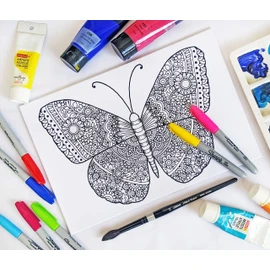 Butterfly Adult Coloring, Stretched primed canvas to color, Size – 8 x 12 Inches |Premium Handmade Coloring Canvas | Art and Sip Party, DIY Kit, Party favor | Easy & fun drawings to color | Wall Art