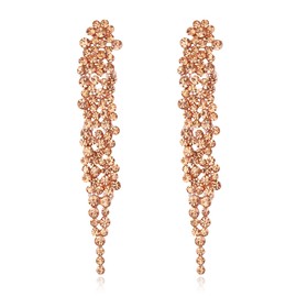 EVER FAITH Austrian Crystal Art Deco Statement Earring, Banquet Prom Long Chandelier Dangle Earrings for Woman Bride Champagne Rose Gold-Tone