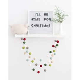 "I'll be Home for Christmas" Handmade Christmas Felt Ball Garland by Sheep Farm Felt- Red Green Mint Gray White Cream Christmas Tree trim. 2.5 cm balls.