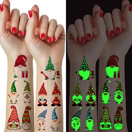 24PCS Glow in the Dark Christmas Gnome Temporary Tattoos, Birthday Party Decorations Favors Supplies Decor, Luminous Colorful Xmas Winter Tattoo Stickers Gifts For Boys Girls Classroom School Prizes