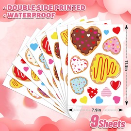Whaline 9 Sheets Valentine's Day Window Cling Stickers Cookie Heart Dessert Colorful Reusable Window Decals for Wedding Anniversary Party Home Office Classroom Decoration