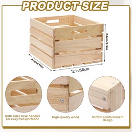 Henndaan 1 PCS Extra Large Wood Crates Box for Storage 16 x 12 x 9.5 Inches Unassembled Natural Wooden Crates with Handle Decorative Nesting Container for Display Rustic DIY Home Laundry (Wood Color)