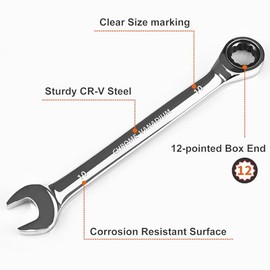 Egofine 10mm Ratchet Wrench, Ratcheting Combination Wrench Metric 10mm Wrench, Industrial Grade Gear Spanner with 12-Point Design, 72-Tooth Ratchet, Chrome Vanadium Steel