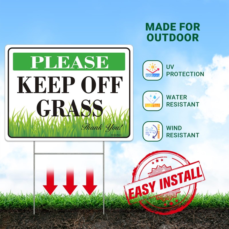2 Pack Keep Off Grass Sign with Stake, 12.6"x9.5" keep