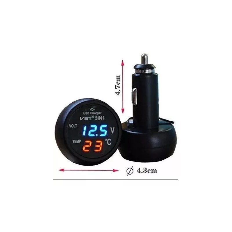 Corp.Res Electronics Cargador Auto Moto Medidor Temperatura Y Voltaje Bateria