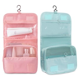 Ktxaby 2Pcs Portable Travel Toiletry Bag Hanging Wash Bags Multifunctional Makeup Cosmetic Bag for Camping Travel(Pink and Blue)