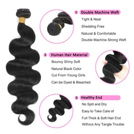 Human Hair Body Wave 4 Bundles 20 22 24 26 Inch 12A 100% Unprocessed Myanmar Soft and Full Double Welf Quick Wave Natural Color Human Hair Extensions for Women
