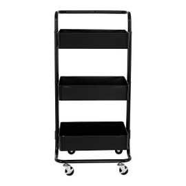 Seville Classics 3 Bin Metal Rolling Storage Utility Cart Organizer Trolley w/Lockable Wheels for Office, Art Supplies, School, Salon, Kitchen, Garage, Home, Black w/Handle