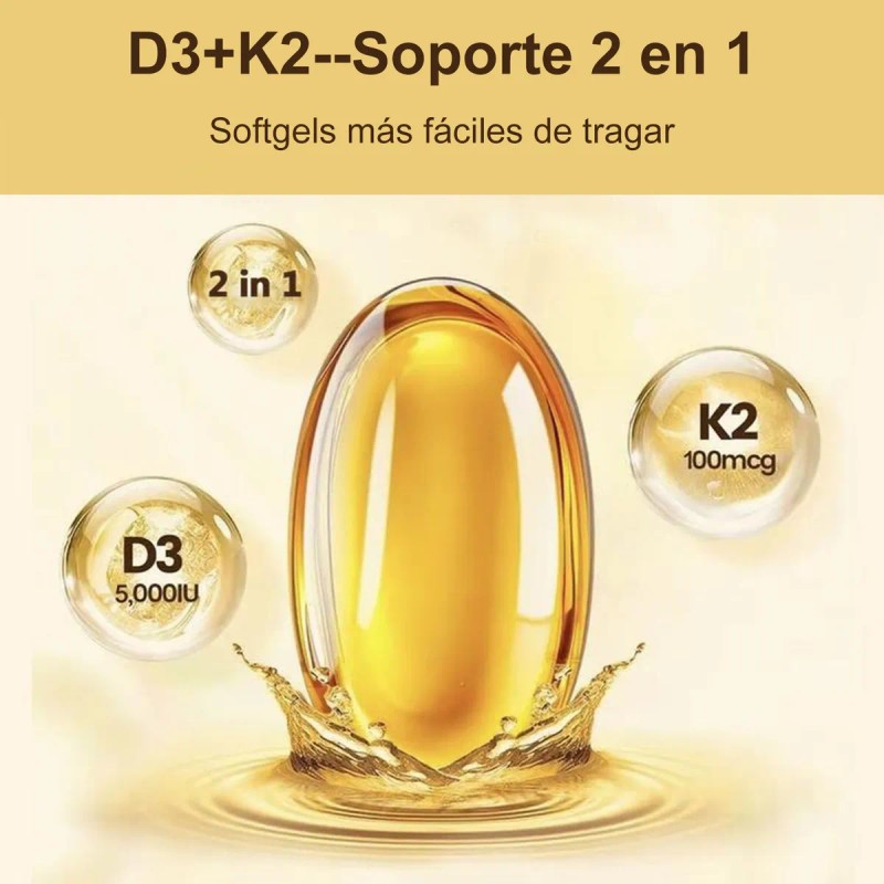 2pc Vitamina D3 5000 Iu+k2 100 Mcg 250 Cápsulas Blandas