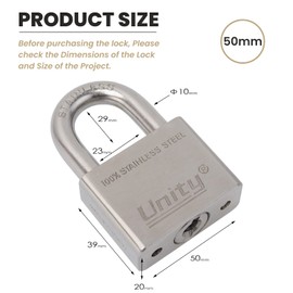 Unity Marine Padlock Keyed Alike 100% Stainless Steel Weatherproof for Sea, Boat, Port, Gate, Anti-Pick (10, 50mm)