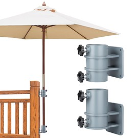 BRILLIHOOD Pair of Patio Umbrella Side Holder, Stainless Steel Parasol Holder Umbrella Clamp Mount/Bracket Sun Umbrella Base and Bracket for Outdoor Deck Railing, Balcony - Flat Mount (Grey)