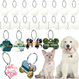 Xuniea 16 Pieces Sublimation Blank Dog Tag Paw Shape Sublimation Blank Dog Tags Double Sided Dog Tags with Key Ring MDF Heat Transfer Pet Tag Pendent Blank Craft Pet Tag for Pets (Paw and Bone Style)