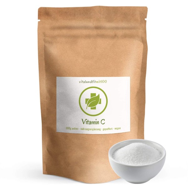 Vitamin C Powder 200 g – Buffered as Calcium Ascorbate – Particularly Gastric Friendly – in Tested Quality – 100% Vegan – Gluten Free, Lactose Free – No Additives and Additives