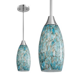 EDISHINE Pendant Light, Hand Blown Hanging Light Fixture, Adjustable Brushed Nickel Rods, 5.12" D x 11.4" H Shade, Blue Glass Pendant Lighting for Kitchen Island, Sink, Bathroom, Dining Room