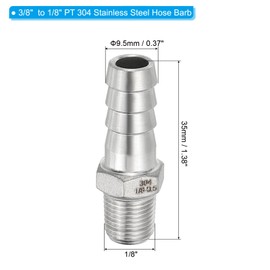 PATIKIL 304 Stainless Steel Barb Hose Fitting, 2 Pack 3/8" Hose Barb x 1/8" PT Thread Pipe Connector Adapter Quick Fittings for Bore Air Water Connecting