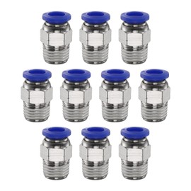sourcing map 10pcs Push to Connect Fitting 8mm Tube OD x 1/4" NPT Thread Male Straight Quick Connector Copper Air Line Hose Fittings for Industry Air System PC8-N02, Blue