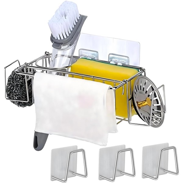 DALAETUS 4 in 1 Kitchen Sink Organiser with 3 Sponge