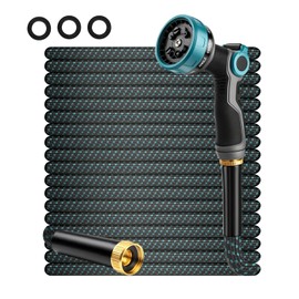 50FT Non-Expandable Garden Hose, Lightweight Kink-Free Water Hose with 10-Pattern Spray Nozzle, 3/4" Brass Connectors, Leak-Proof Abrasion Resistant Flexible Hose for Lawn, Yard, Car Washing