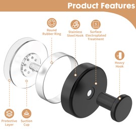 Laexepelle Suction Cup Hooks, Heavy Duty Large Stainless Steel Waterproof No-Drill Hooks for Shower, Bathroom, Kitchen Wall, Glass Door, Mirror, Tile – Loofah, Towel, Wreaths (4, Black)