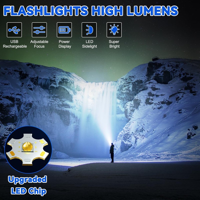 3Pack Rechargeable Flashlights, 7Mode Flashlights High Lumens L2000, Super Bright