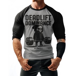 D R DETROIT REBELS Deadlift Dominance Raglan Tshirt for Men Motivational Gym 3/4 Sleeve Shirts (Deadlift Dominance GreyBLK-XXL)