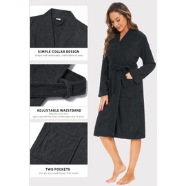 ROSYLINE Bath Robes for Women Terry Cloth Bathrobe Knee Length Bath Gown Soft Kimono Robes Black XL