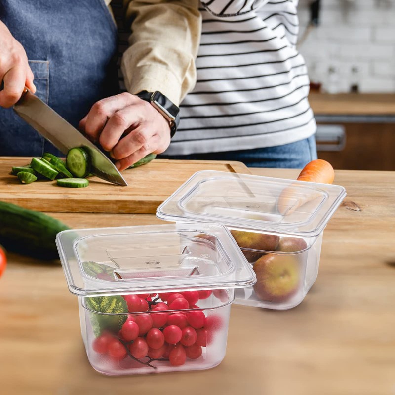 Bekith 6 Pack 1/6 Size Clear Polycarbonate Food Pans with