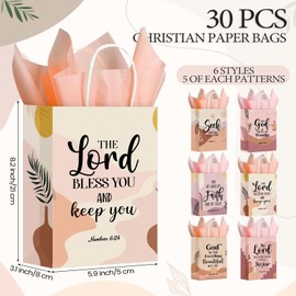 Resholder 30 Pcs Boho Christian Gift Bags with Tissue Papers Religious Bible Verse Paper Bags with Handles Inspirational Scripture Treat Pouches Church Gifts for Wedding Baptism Birthday Party