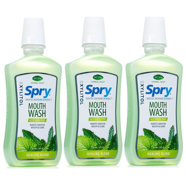 Spry Xylitol Oral Rinse, Herbal Mint - 16 fl oz (Pack of 3)