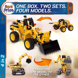 RANI PRIZE 4 in 1 Top STEM Building Kit Ages 8-12 Construction Engineering Kit Builds 4 Excavator Toy Models. 603 Pcs Building and Learning Playset, for Truck Fans, Kids, Boys & Girls Ages 8+