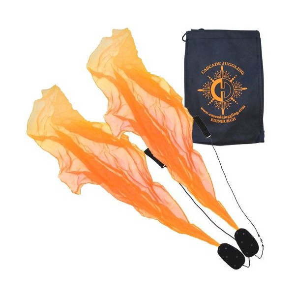 Pyro Pixies Spiral Poi and Cascade Juggling Bag - Practice Scarf Tail Poi Set (Orange)