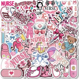 50PCS Funny Nurse Stickers for Water Bottles, Vinyl Nursing Decals for Laptop, ER Night Shift Medical Student Gifts, Waterproof Hospital Accessories