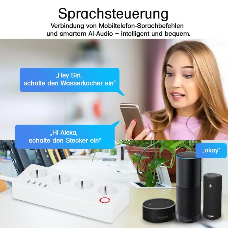 Offgridtec Smarte 4-Fach Steckdosenleiste + 2X USB-A und 2X USB-C