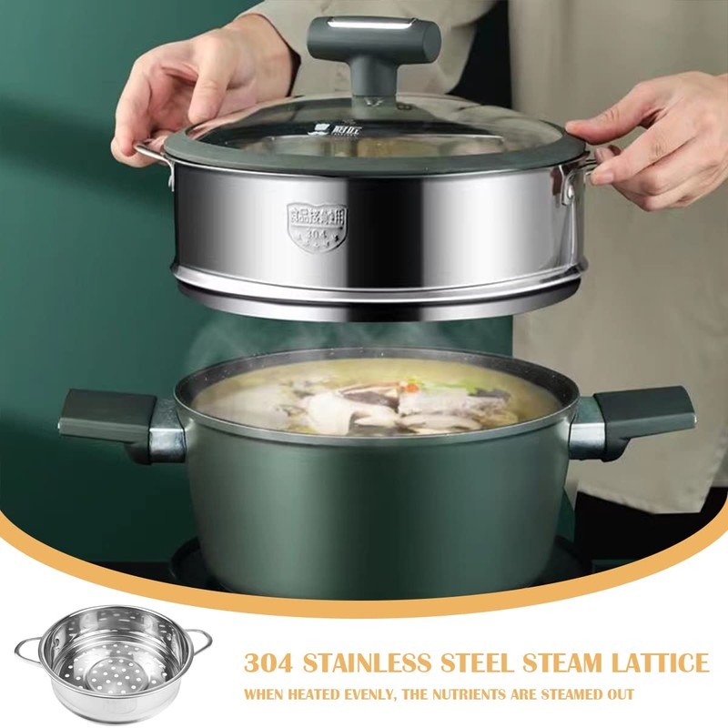Stainless Steel Steamer Pot - 7.8 Inches Round with Cooking