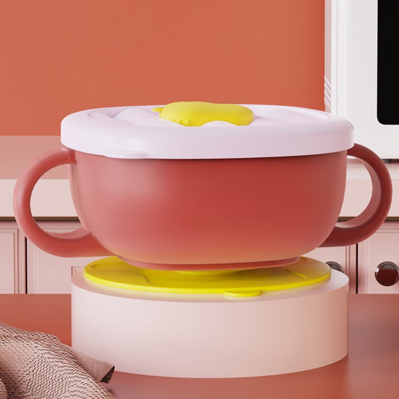 Toddler Suction Cup Bowls with Lids Prevent Falling Stainless Steel