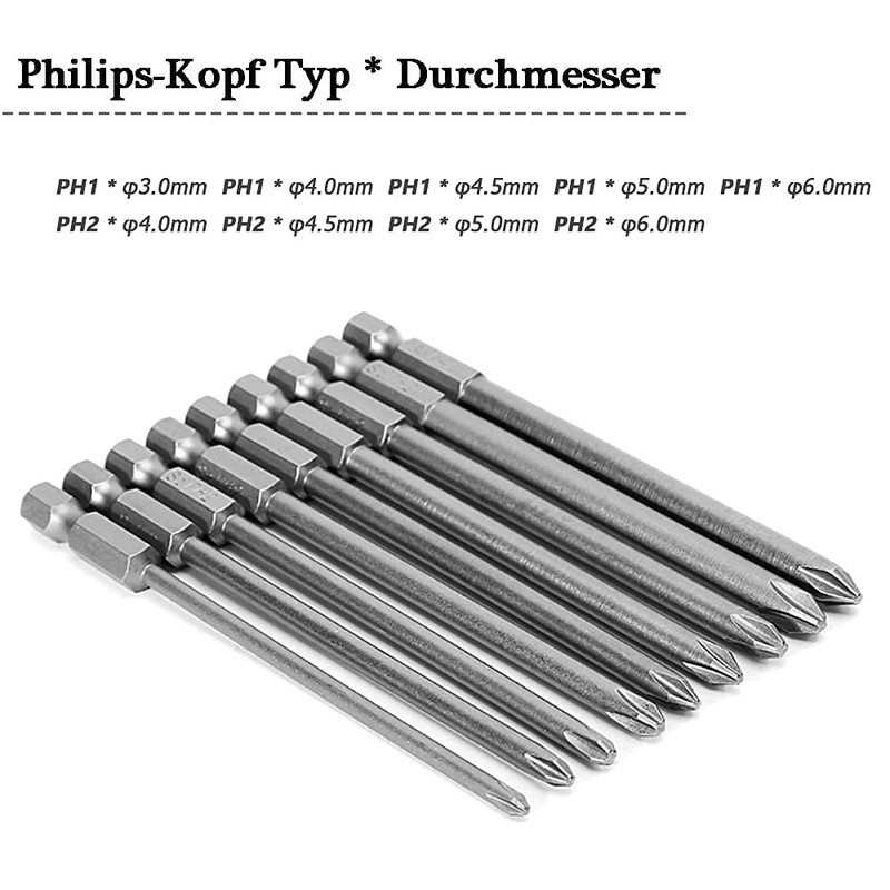 Mesee 9 Pieces Phillips Screwdriver Bits Set, 1/4 Inch S2