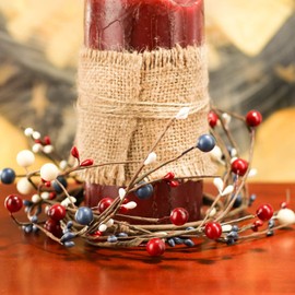 Americana Mixed Red White & Navy Blue Mixed Berries & Pip Berry Candle Rings - Pack of 4 Patriotic Flag Color Fourth of July Berries Candlerings or Use as Small Wreaths (Size: 9" diam)