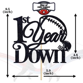 Decoración para tartas de 1er año con purpurina negra, un año de edad, feliz primer cumpleaños, temática de fútbol americano, decoración para fiesta de primer cumpleaños