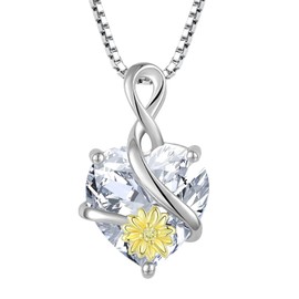 Starnny Women's Necklace,925 Sterling Silver Infinity Sunflower Pendant Heart April Birthstone 5A Cubic Zirconia Jewellery for Women
