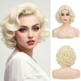 Salaibs Blonde Curly Short Wigs for Women, 1920s Platinum Wig, Synthetic Hair, Natural Hairline Wigs for Cosplay, Halloween, Daily Party Use
