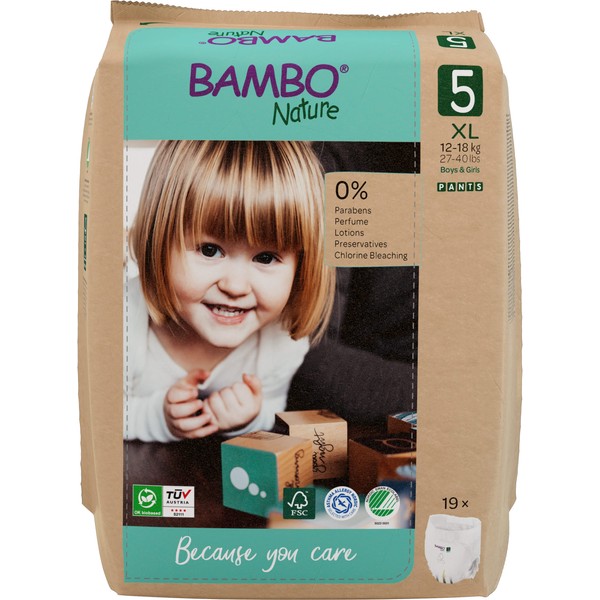 Bambo Nature Premium Training Pants, Pull Ups, Eco-Labelled Potty Training Pants, Training Nappy Pants, Secure & Comfortable, Discreet Pants for Active Day & Comfy Night's Sleep - Size 5 / XL, 19PK