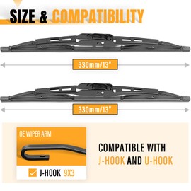 AUTOBOO 13"+13" Wiper Blades Replacement for Jeep Wrangler TJ Front Windshield Wipers 1997 1998 1999 2000 2001 2002 2003 2004 2005 2006- Original Factory Quality (Pack of 2)