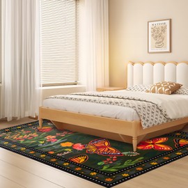 CZRUGALS Boho Floral Area Rug - Machine Washable Stain Resistant Foldable Dove Velvet Rug for Bedroom, Living Room, Entryway, Office, Playroom & Dining Room (Green, 3'x5')