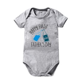 Happy 1st Father’s Day Baby Romper Bodysuit Outfit for Newborn Infant Baby Boys Girls Summer Short Sleeve Cotton Romper(Grey First,12-18M)