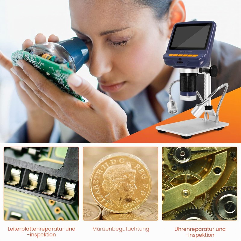 Andonstar AD106S Digital USB Microscope 4.3" Screen Microscope for Soldering/PCB/Watch/Phone