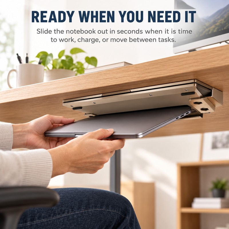 Under-Desk Laptop Holder for Storage – Screw-Mount Bracket Set for