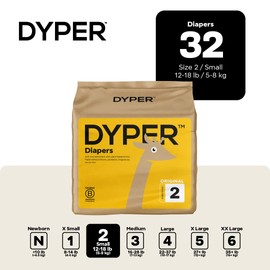 DYPER - Baby Diapers Hypoallergenic Cloth Alternative Day & Overnight Protection - Made with Plant-Based* & Honest Ingredients - Size 2 (32 Count)