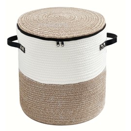 WAYIDEAL Cotton Rope Storage Basket with Lid & Wicker basket with Lid for Toys, Books, Multi-Purpose Storage Basket for Living Room,Christmas gifts. 14x13inches(Brown+White)