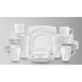 HomeVss, New Bone China Dinnerware SEt, Rim Square Shape, 40pc Set